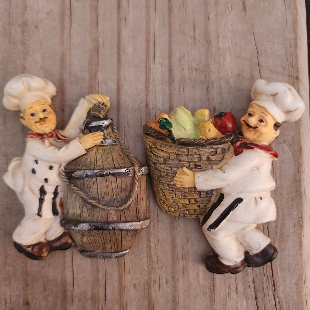 Set Of 2 Italian French Fat Chef Hugging Waiter Man Bistro Cook Magnets 3"x3"